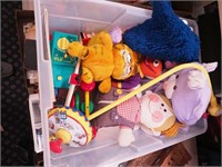 Toys including Fisher-Price crib mobile, plush