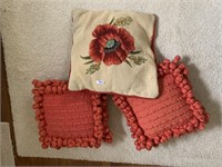 NEEDLEPOINT THROW PILLOW AND MATCHING POM POM