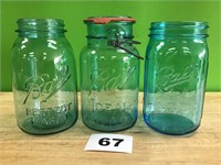 Blue Glass Ball Mason Jars lot of 3