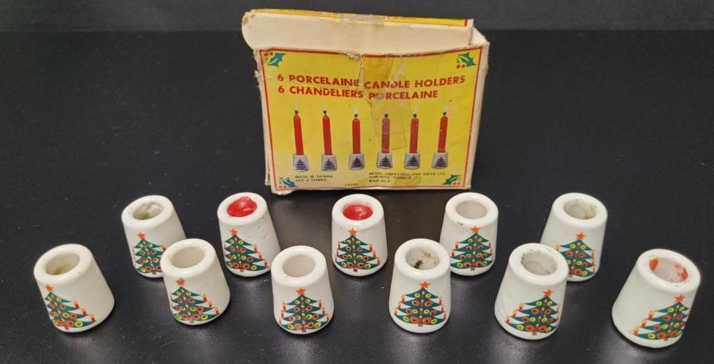 Christmas Porcelain Candle Holders vtg