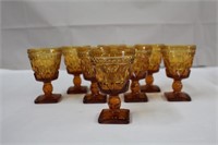 Eight Indiana Glass amber goblets, 4.5"H