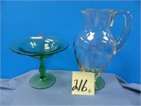 Tiffin Glass Compote & Pitcher