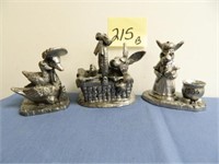 (3) Michael Ricker Pewter Pieces - Signed Rabbit -