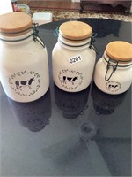 Set of 3 canister jars with cow on front