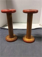 2 Wooden Spools, 9 1/2 In. Tall