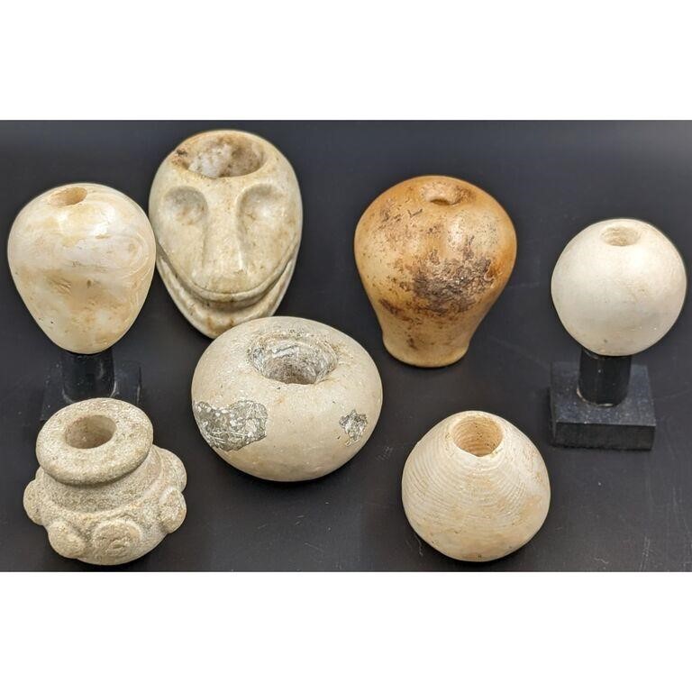 Estate Lot Of 7 Carved Stone And Alabaster Mace H