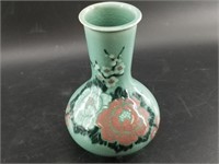 Cackle glazed rose bud vase about 7" tall