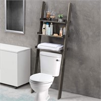 MyGift 5.5ft Wood Toilet Ladder Shelf  Gray
