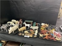 3 Trays Animal Lot, Plastic, Rubber & Wood.