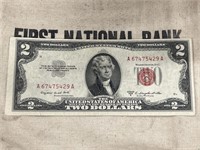 1953B $2 TWO Dollar Note Red Seal Series Bill FINE