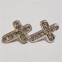 Silver Cross Cubic Zirconia Stud Earrings SJC