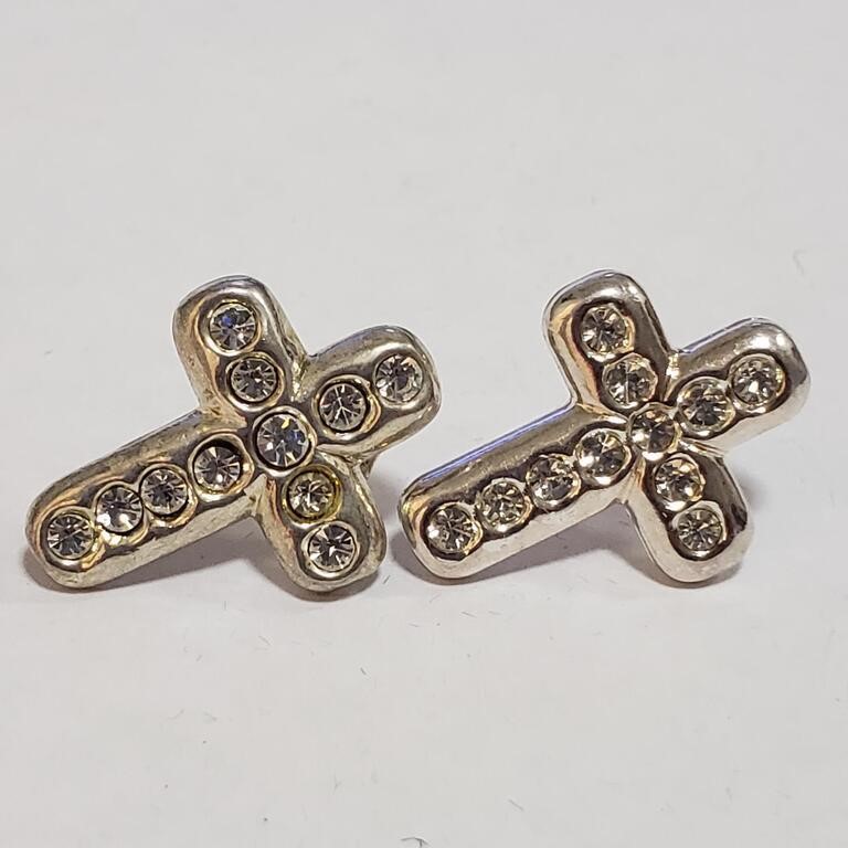 Silver Cross Cubic Zirconia Stud Earrings SJC