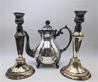 Silver on Copper English Teapot & Candleholders