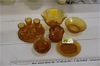 Amber salad bowl, plates, bowls, goblets, etc