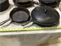 2 Griswold #8 & #5 cast iron skillets w/non