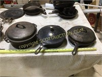 6 pcs Wagner cast iron pots, pans & lids, Dutch