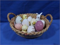 Ceramic Eggs in Basket