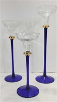 (3) COBALT BLUE STEM ROMANIA CRYSTAL CANDLE