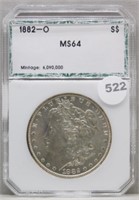 1882-O Morgan Silver Dollar PCI Graded MS64.