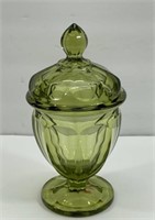 Vintage Green Glass Dish with Lid