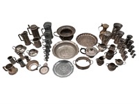 European Large Group of Pewter Container Items