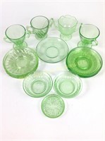 Lot: assorted green depression glass items