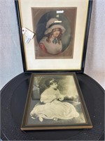 2pc Framed Antique Prints Young Girls