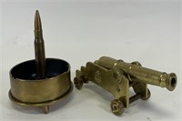 Brass Trench Art Ashtray & Desk Cannon