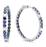 AIGL $ 7285 9.25 Ct Sapphire Diamond Hoop Earrings
