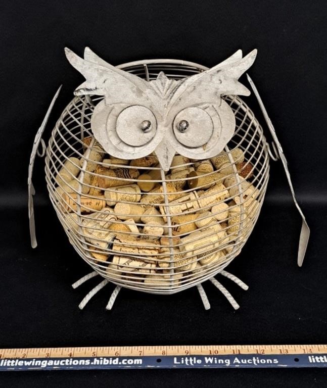 Metal Owl Basket w Corks