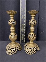 Pair of Vintage Ornate Brass Candlesticks