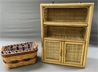Longaberger Basket and Wicker Cabinet