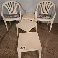 (2) Stackable Plastic Chairs, (3) Tables