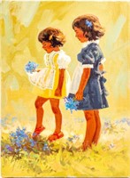 Art Original Oil “Picking Flowers” Harold L Lyon