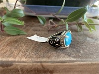 Beautiful Blue Stonew 925 Silver Ring Size 5