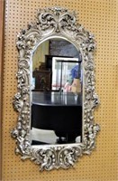 Ornate Silver Gilt Rococo Carved Beveled Mirror.