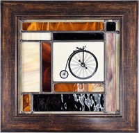Framed Stain Glass with Vintage Bicycle