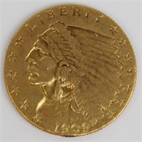 1909 $2.50 INDIAN GOLD COIN RAW