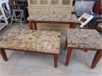 Stone top sofa, coffee and end table