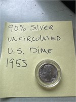 90% silver uncirculated US Dime -1955