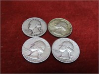 (4)90% silver US Washington quarters Coin.
