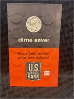 24 Silver dimes in US national Bank dime saver