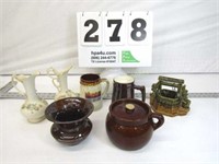 (2) Vases, (2) Stein Cups, (2) Pottery & Well