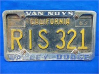 1963 California License Plate & Frame