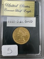 1881-S $5.00 GOLD COIN