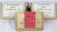59 Rds Vintage BALL Cartridges .30 M2 in O