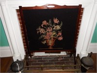 Mahogany needlepoint fire screen with floral