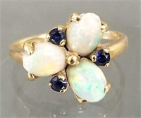 14K gold ring set with opals & blue sapphire - 2.9
