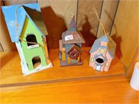 1 metal bird house & 2 wooden bird houses