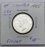 1945  Canada 25 cents silver coin